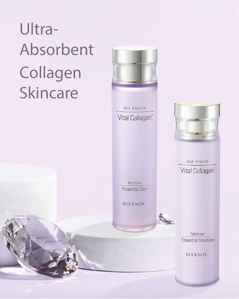 Isa Knox Age Focus Vital Collagen Skincare Gift Set (370Ml / 12.51 Fl Oz) - Korean Luxury Premium High-End Skin Toner, Emulsion Lotion, Cream By Lg Beauty. Hydrolyzed Collagen