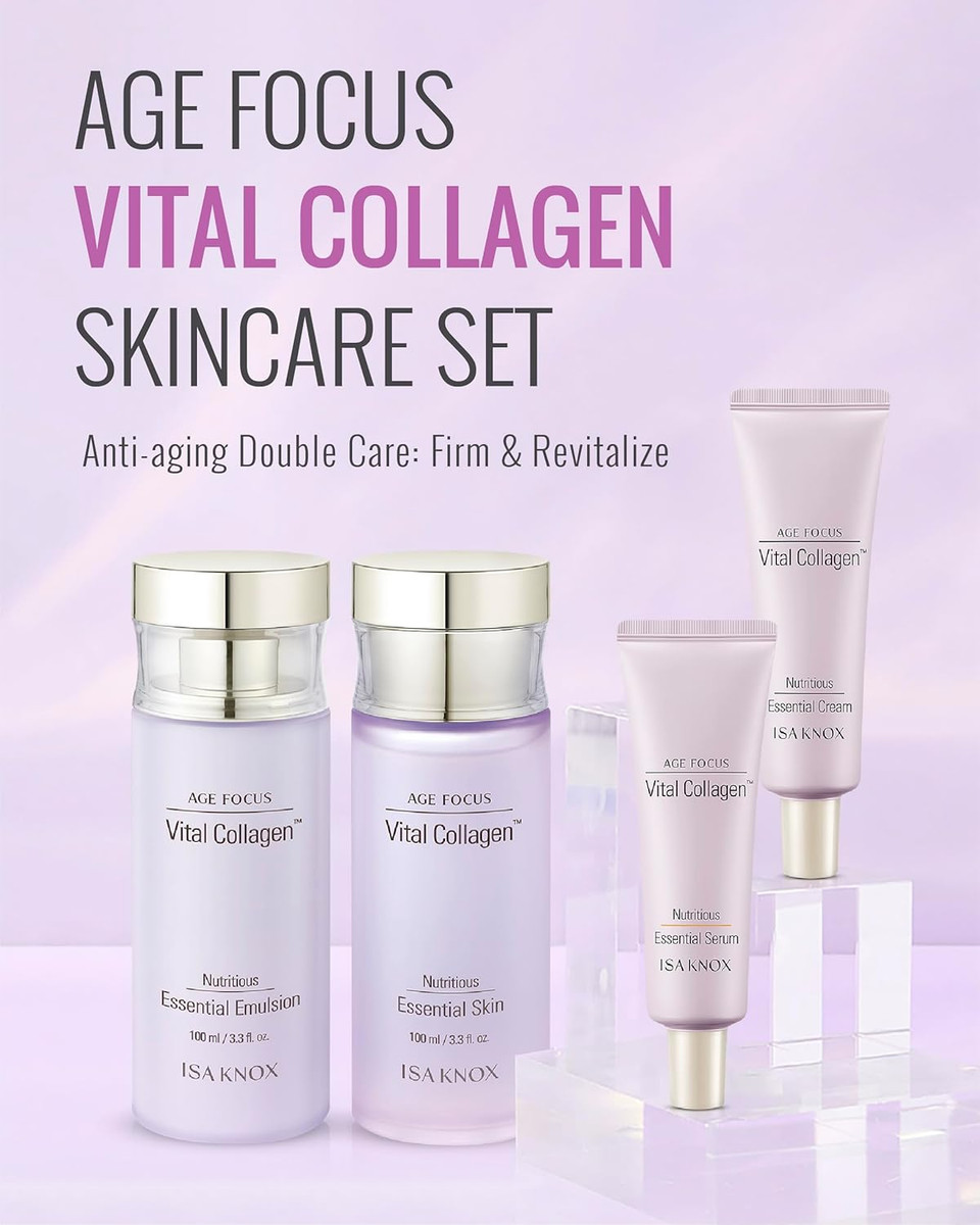 Isa Knox Age Focus Vital Collagen Skincare Set (14.54 Fl Oz) - Korean Skincare For Firming, Hydrating, And Nourishing. With Low-Molecular Collagen And Essential Vitamins