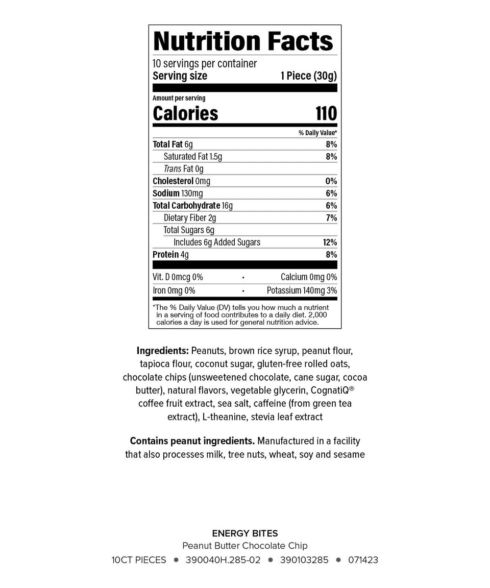 Isagenix Energy Bites - Healthy High-Protein Bars For Energy Support - Gluten-Free & Soy Free - Non-Gmo & Vegan - Includes 65 Mg Of Green Tea Caffeine - Peanut Butter Chocolate Chip, 10 Count