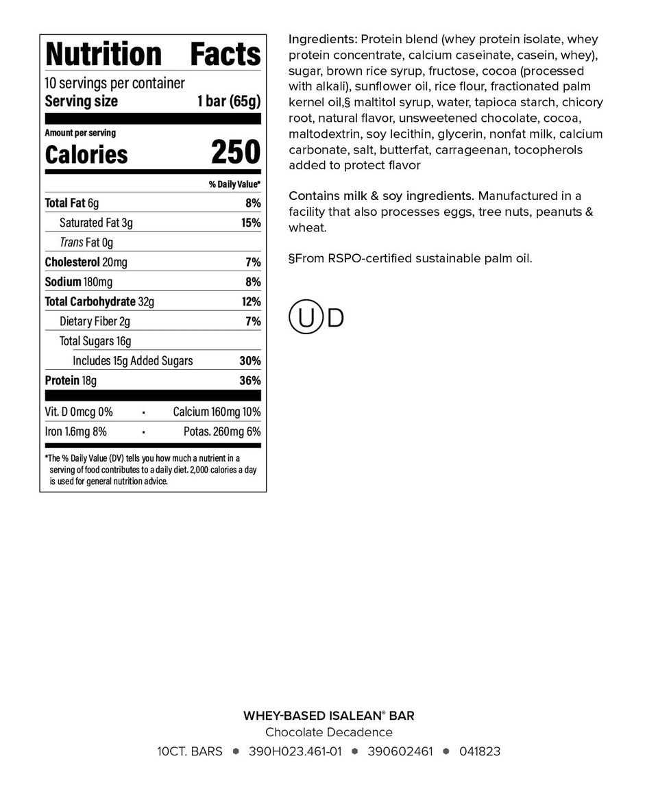 Isagenix Whey-Based Isalean® Protein Bar  For Meal Replacement & Muscle Support Chocolate Decadence (10 Bars)