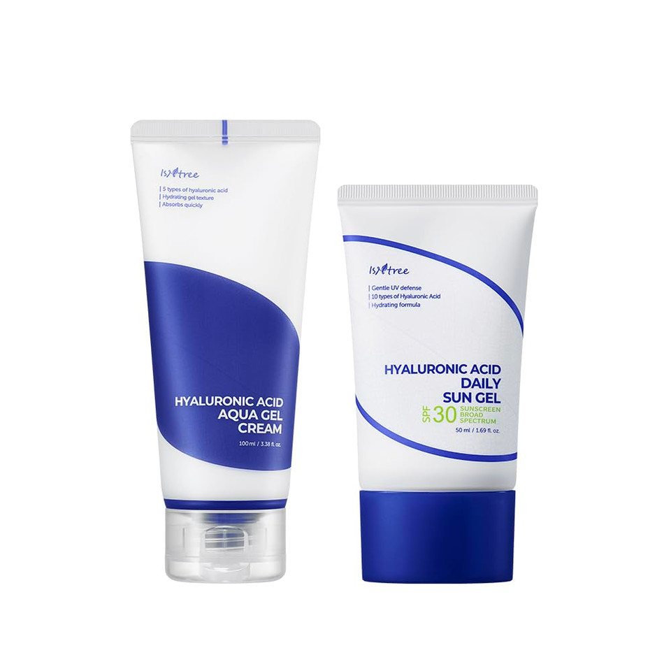 Isntree Hyaluronic Acid Aqua Gel Cream 100Ml, 3.38 Fl Oz + Hyaluronic Acid Daily Sun Gel 50Ml, 1.69 Fl Oz