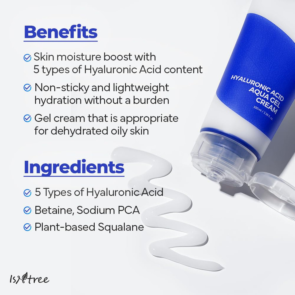 Isntree Hyaluronic Acid Aqua Gel Cream 100Ml, 3.38 Fl Oz + Hyaluronic Acid Daily Sun Gel 50Ml, 1.69 Fl Oz