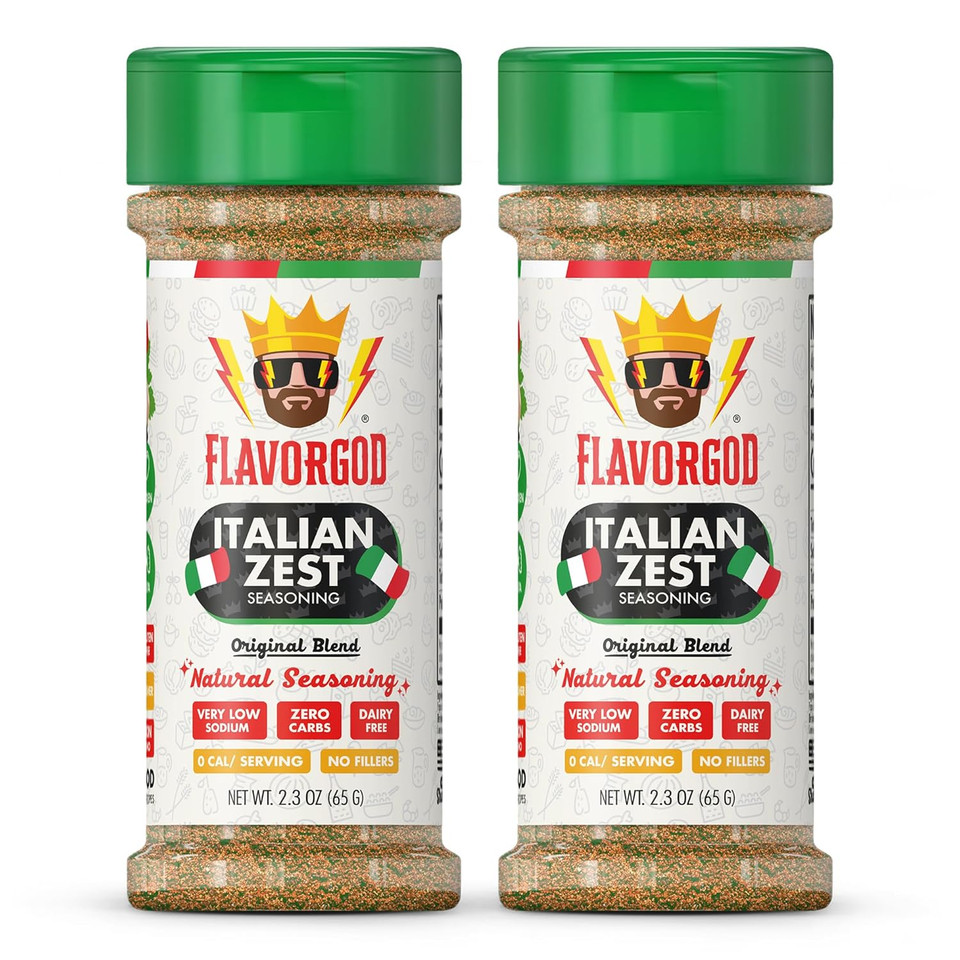 Italian Zest Seasoning Mix, 2 Bottles By Flavor God - Premium All Natural & Healthy Spice Blend For Salad, Pasta, &Chicken - Kosher, Low Sodium, & Dairy-Free - Great Flavor Spices And Seasoning Gift