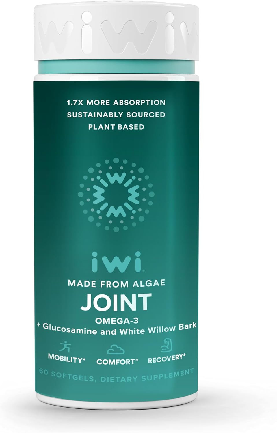 Iwi Life Joint Omega-3, 60 Softgels (30 Servings), Plant-Based Algae Omega-3 With Glucosamine, Joint Health & Mobility Support Dietary Supplement, Krill & Fish Oil Alternative, No Fishy Aftertaste