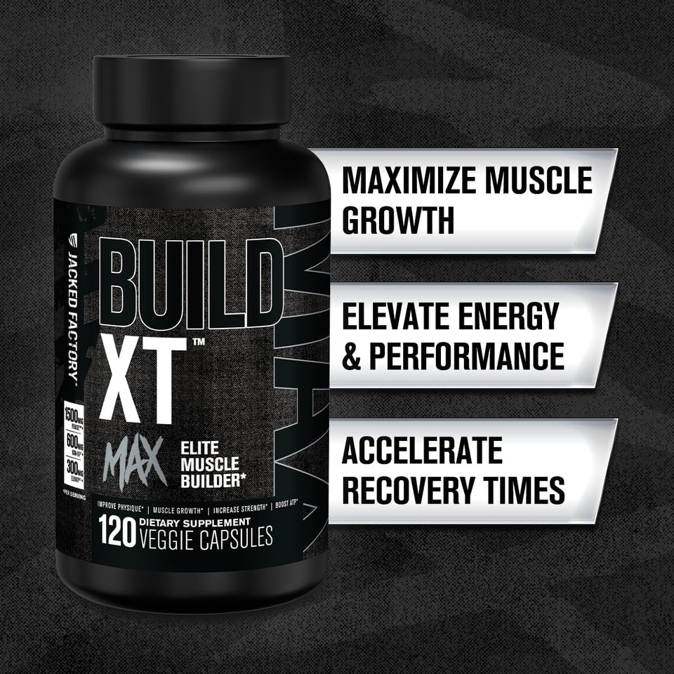 Jacked Factory Build-Xt Max Muscle Builder For Men And Women - Atp Supplement With Peak02 Cordyceps, Ksm-66 Ashwagandha, & Elevatp For Muscle Recovery, Muscle Growth, Increased Endurance - 120 Count
