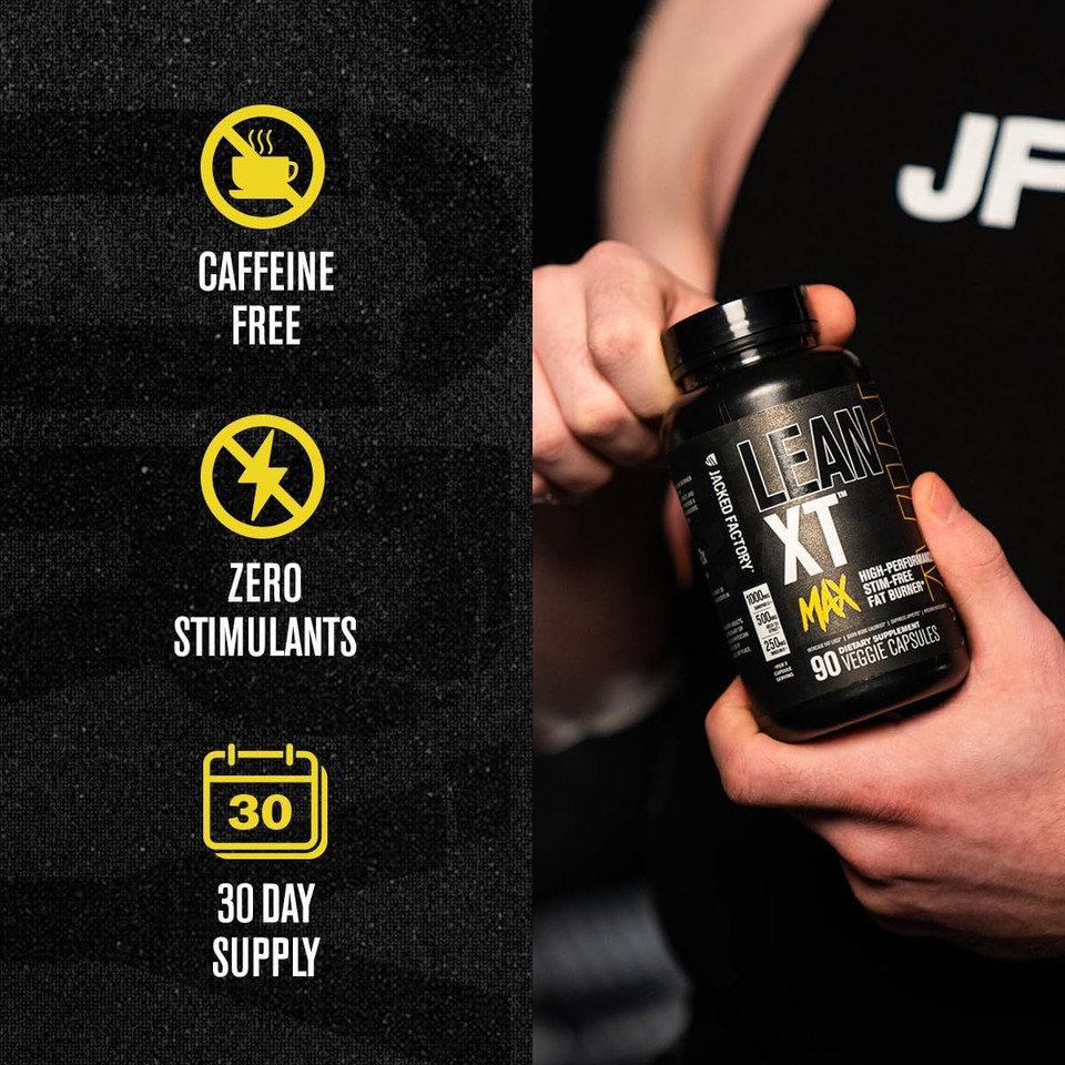 Jacked Factory Lean-Xt Max - High-Performance Stim-Free Fat Burner With Carnipure, Green Tea Extract, Innoslim, & Forslean For Increased Metabolism, Weight Loss, & Appetite Suppression - 90 Count