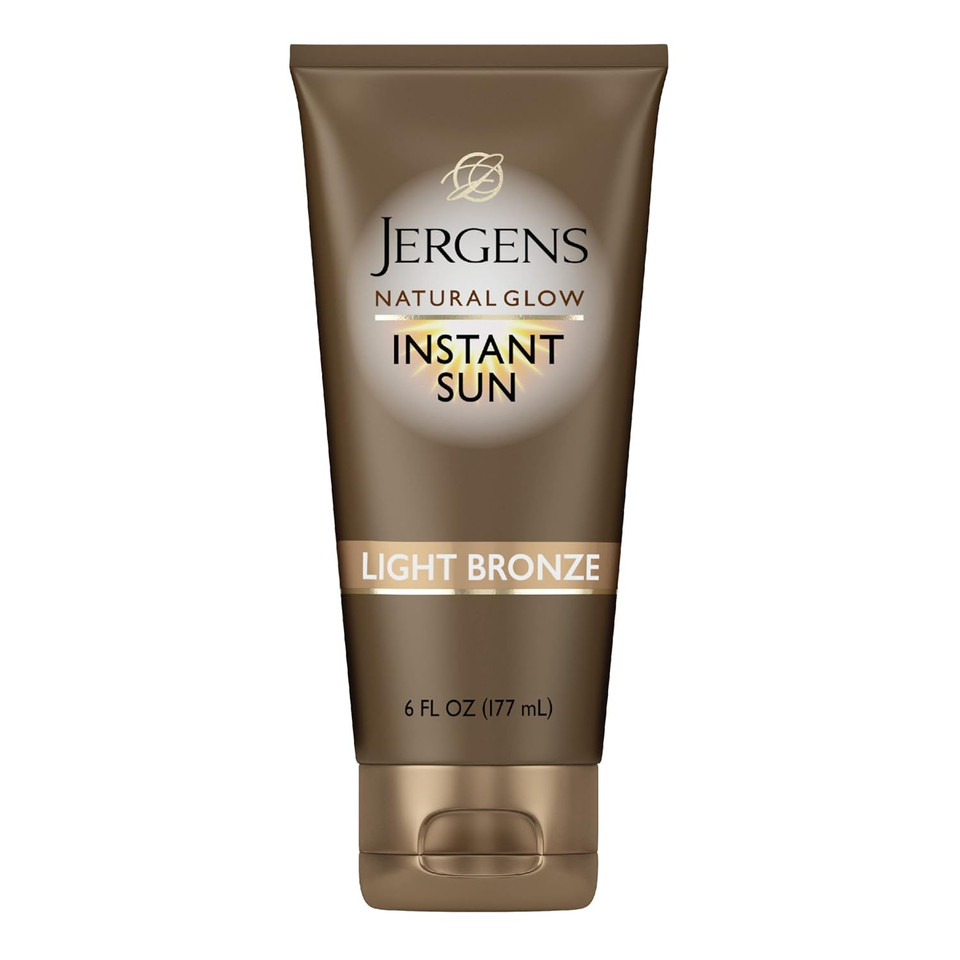 Jergens Natural Glow Instant Sun Tanning Moisturizer + Bronzer, Lightweight Sunless Tanning For Natural-Looking Color, Light Bronze, 6 Oz
