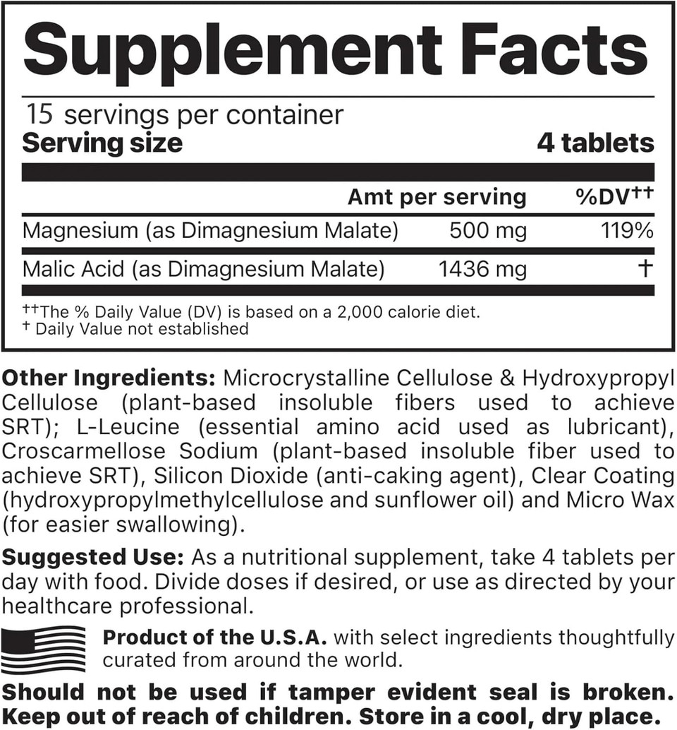 Jigsaw Health Magsrt (B-Free) | Premium, Organic, Slow Release Magnesium Supplement | Active, Bioavailable Magnesium Malate Tablets | 60 Tablets | 15 Servings