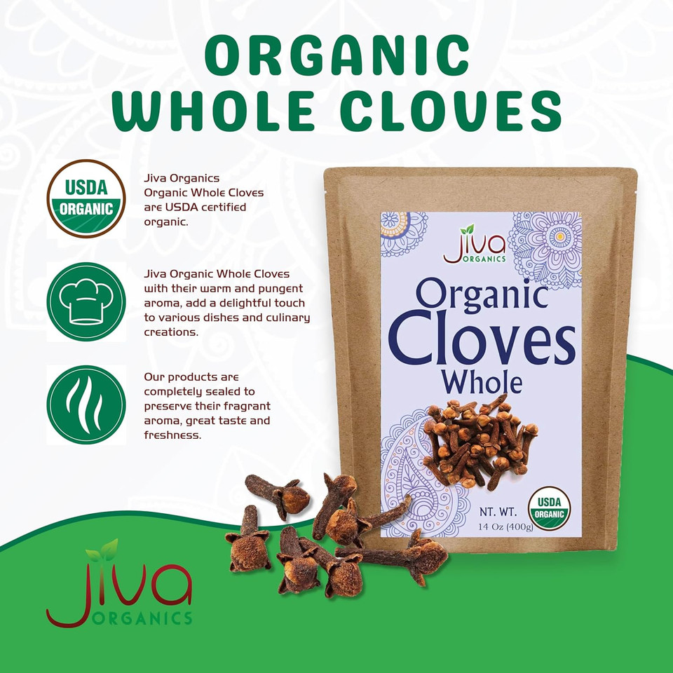 Jiva Organic Ceylon Cloves Whole 14 Ounce Bulk Bag - Non-Gmo, Keto Friendly, Non Irradiated - Fresh Organic Dried Clove Buds Bulk - Ceylon Premium Quality From Sri Lanka