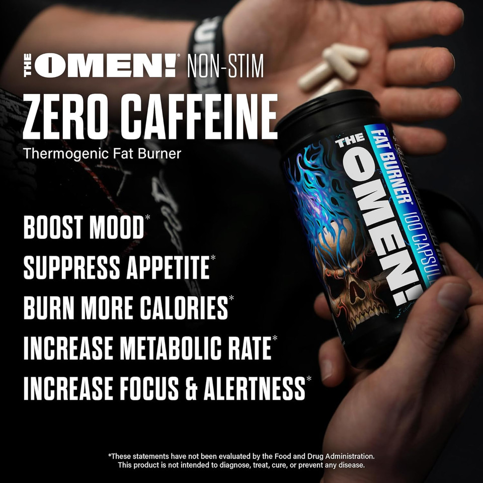 Jnx Sports The Omen! Non-Stimulant Thermogenic Fat Burner  Caffeine-Free Dietary Supplement For Men & Women | Appetite Suppressant & Metabolism Booster | 100 Capsules