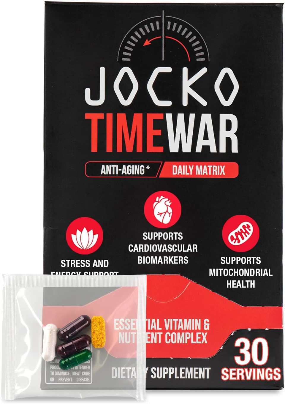 Jocko Fuel Time War - Multivitamin For Men & Women. Nad Supplement For Healthy Aging, Heart, Bone, & Eye Health. Essential Vitamins And Minerals, Supports Stress Relief + Energy Levels - 30 Day Supply