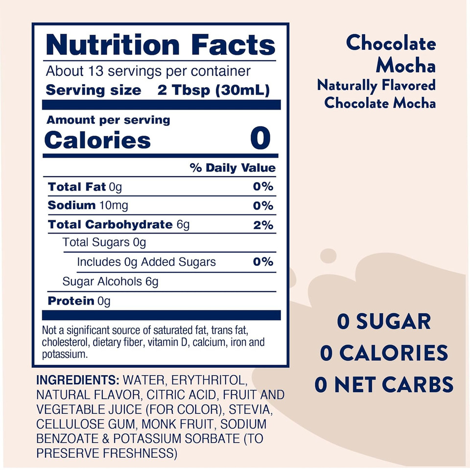 Jordan'S Skinny Syrups Sugar Free Syrup, Chocolate Mocha Syrup, 12.6 Oz, Zero Sugar And Zero Calorie Flavoring For Coffee, Protein Shake, Cocktail Or Mocktail Drinks And More, Naturally Sweetened Line
