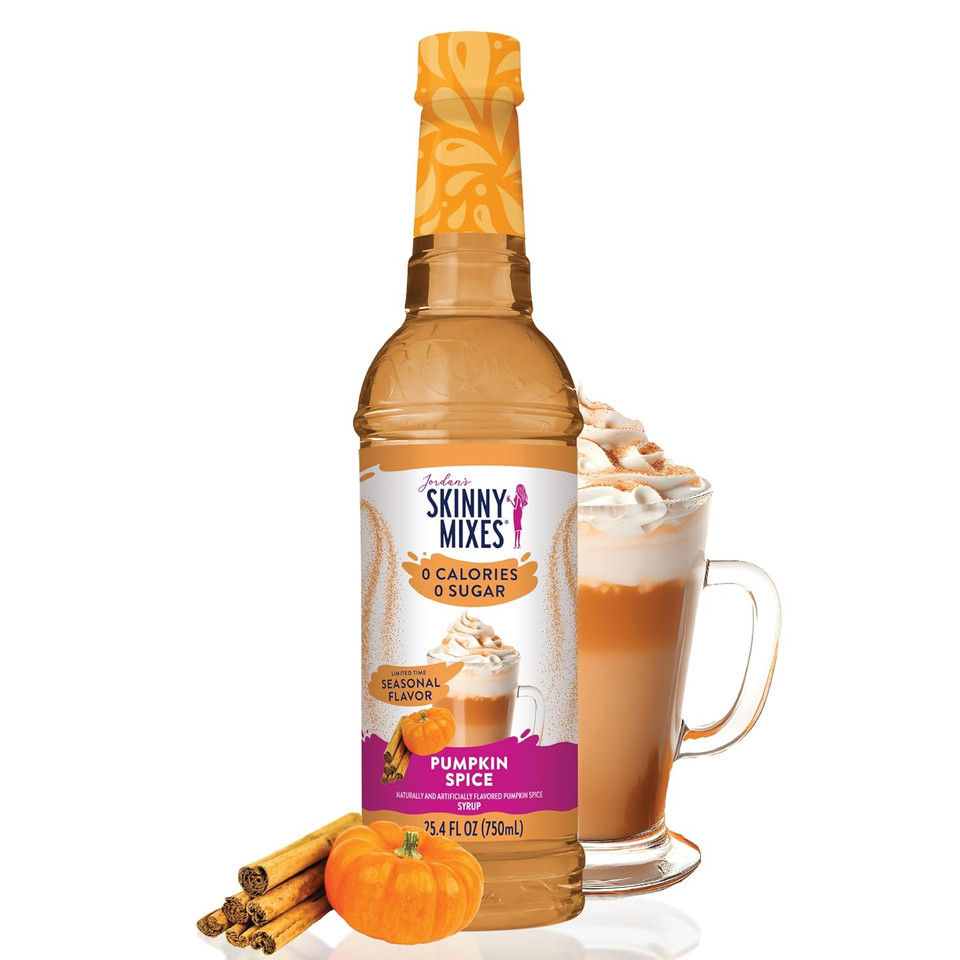 Jordan'S Skinny Syrups Sugar Free Syrup, Pumpkin Spice Syrup, 12.6 Oz, Zero Sugar And Zero Calorie Flavoring For Coffee, Protein Shake, Cocktail Or Mocktail Drinks And More, Naturally Sweetened Line
