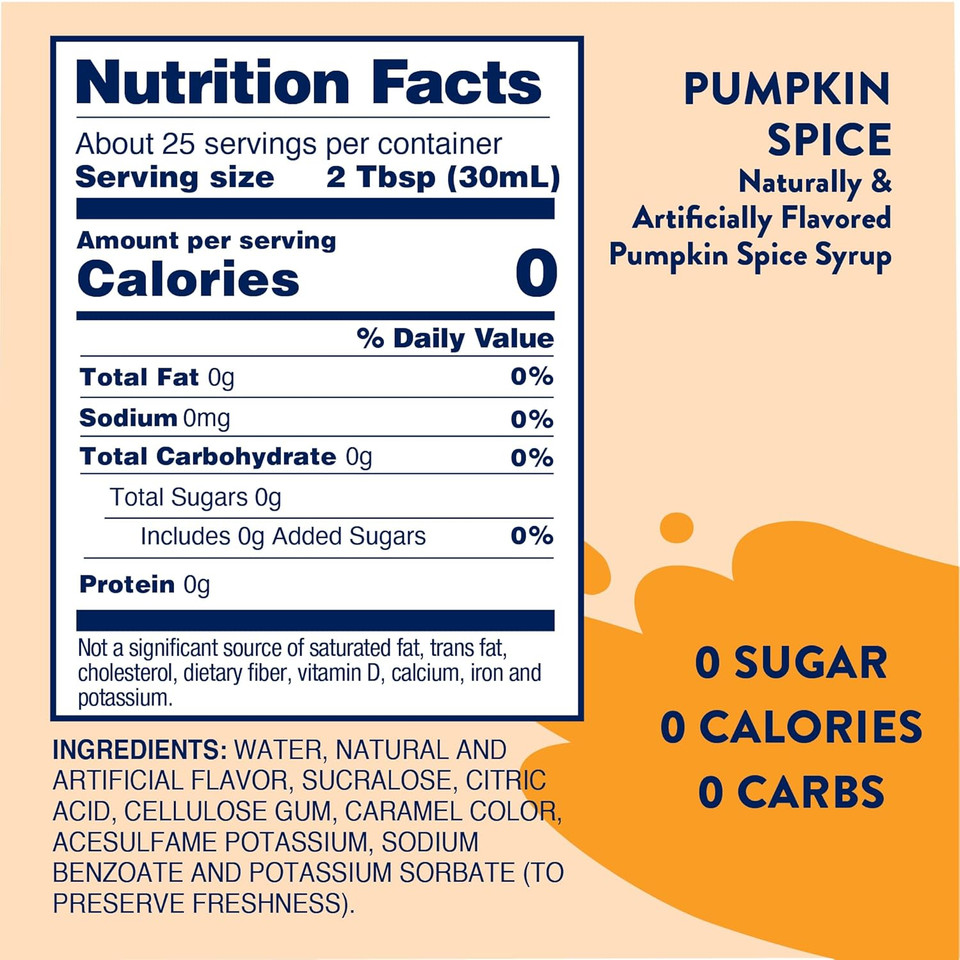 Jordan'S Skinny Syrups Sugar Free Syrup, Pumpkin Spice Syrup, 12.6 Oz, Zero Sugar And Zero Calorie Flavoring For Coffee, Protein Shake, Cocktail Or Mocktail Drinks And More, Naturally Sweetened Line