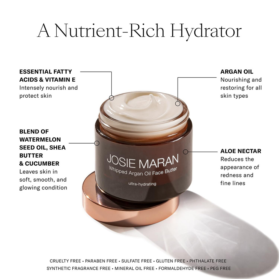 Josie Maran Whipped N' Ready To Glow Body Care Set - Includes Argan Intensive Creamy Oil, Face Cream & Body Butter - Nourishes, Hydrates & Firms Skin - Radiance-Boosting Gift Set (3 Count)