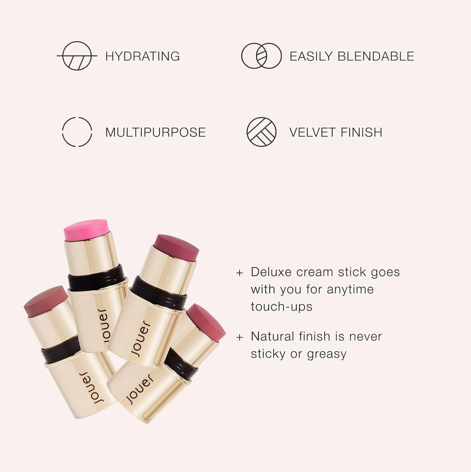 Jouer Blush & Bloom Cheek + Lipstick, Bare Rose - Hydrating Cream Blush Stick For Cheek And Lip Tint - Moisturizing Rose Hip And Squalane Oil Formula