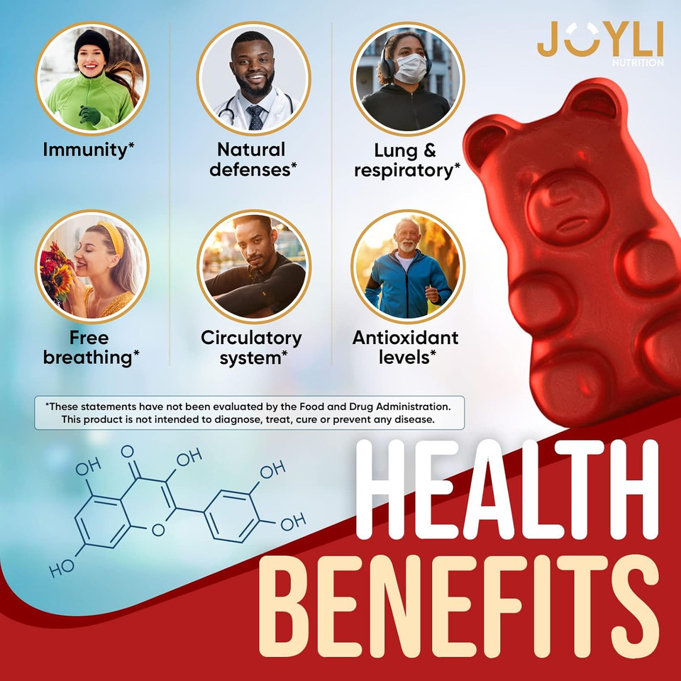 Joyli Quercetin Gummies - Quercetin With Bromelain Zinc Vitamin C & Vitamin D3 - Quercetin Supplement 500Mg For Immune System & Allergy - Quercetin For Kids And Adults - 60 Quercetin Chewable