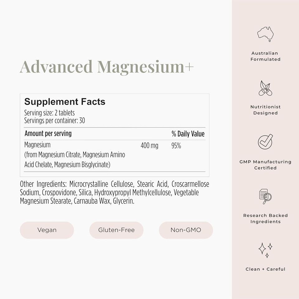 Jshealth Vitamins Advanced Magnesium+ Powder With Magnesium Glycinate & Citrate - 3 Bioavailable Forms, 400 Mg/Serving