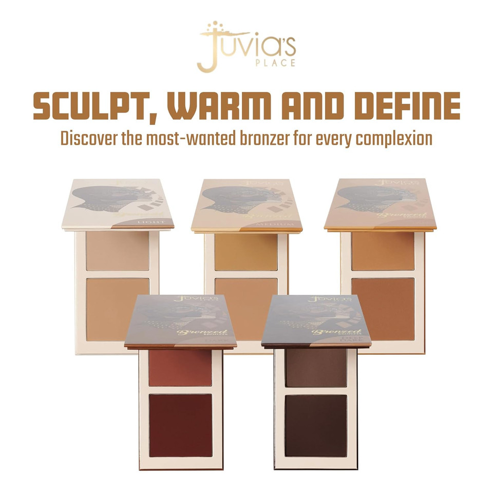 Juvia'S Place Bronzed Duo Bronzer Dark - Soft Matte Bronzer, Contour Powder, Pressed Powder, Long-Wearing & Buildable Bronzing Powders - Suitable For Dark To Deep Tan Skin Tone