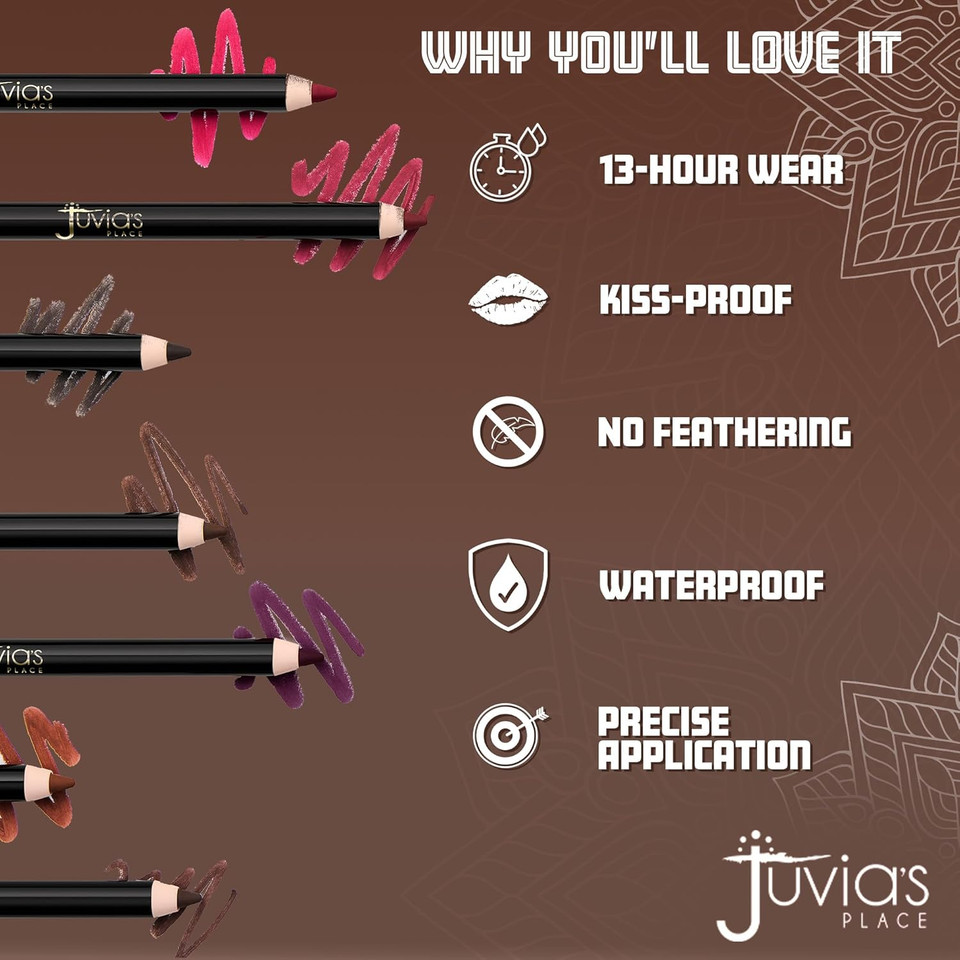 Juvia'S Place Long Wear Lip Pencil  Ruby  Waterproof & Kiss-Proof, Long Lasting Lip Liner, Smooth Makeup Application - Soft Matte Finish Base For Lipstick - 13 Hours Of Wear For Everyday Use