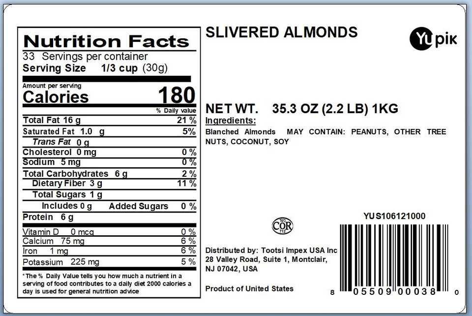 Yupik Nuts Raw Almonds Slivered, 35.2 Ounce