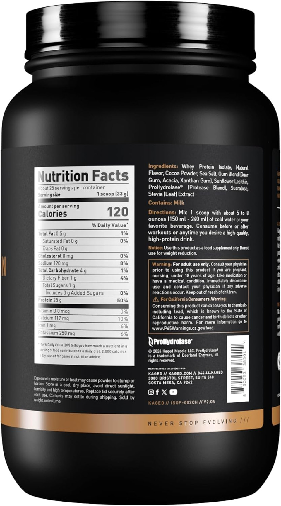 Kaged Whey Protein Isolate Powder, Chocolate, 100% Pure Low Lactose Whey, Post Workout Recovery Drink, Support Muscle-Building, 25G Per Serving, Amazing Taste And Easy Mix For Shake, 25 Serving