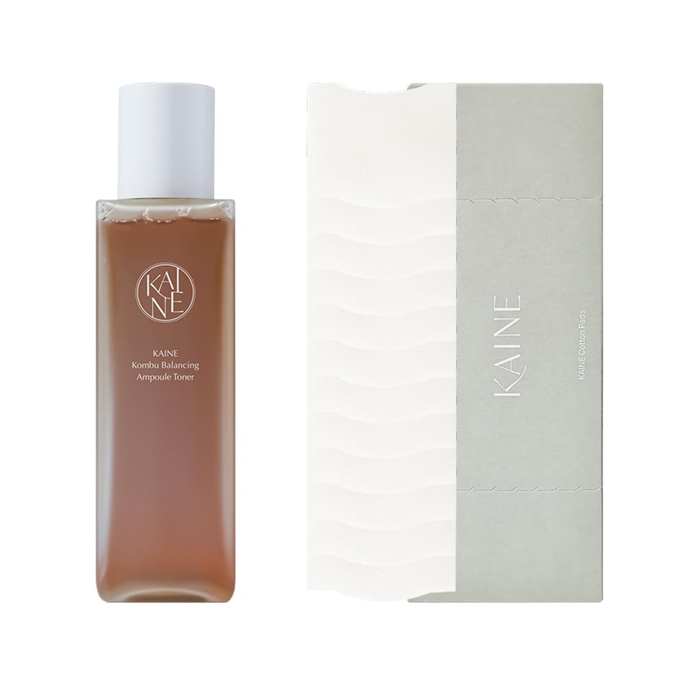 Kaine Kombu Balancing Ampoule Toner & Soft Coated Cotton Pads | Hydrating & Soothing Skincare Set For Sensitive Skin