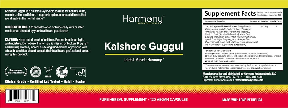 Kaishore Guggul, Harmony Nutraceuticals, Traditional Ayurveda 120 Vegetarian Capsules