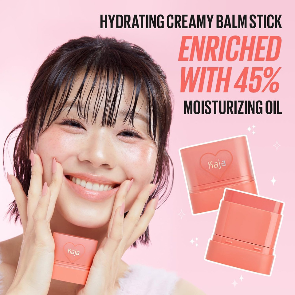 Kaja Cheek & Lip - Dewy Bar 02 Strawberry Sorbet | Creamy Blusher And Balm Multi-Stick, 45% Moisturizing Oil, Apple Extract, Vitamin-Hyaluronic Acid Infused, High Shine, Non-Sticky, Easy Blending, 10G