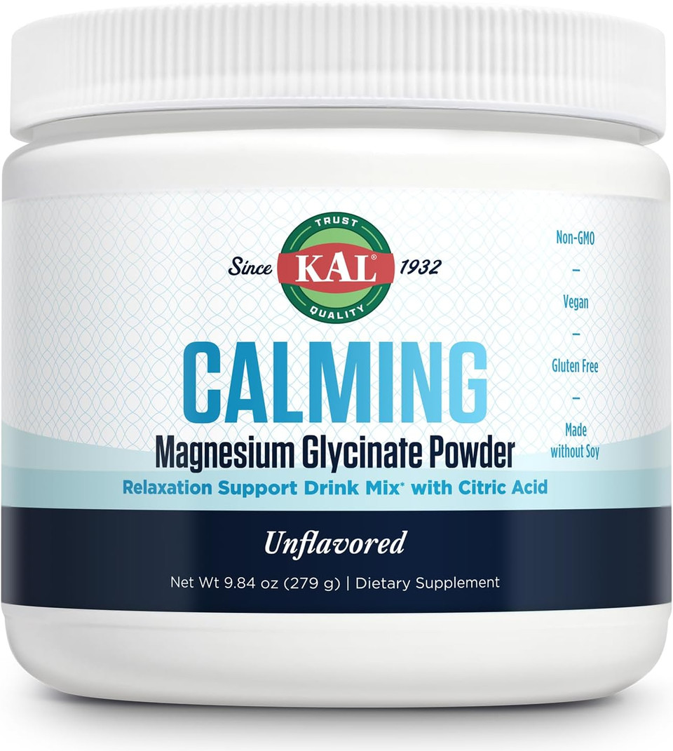 Kal Calming Magnesium Glycinate Powder Plus Citric Acid - Unflavored - Nervous System, Bone And Relaxation Support Drink Mix - No Sugar - 60-Day Guarantee, 40 Servings, 8.5 Oz