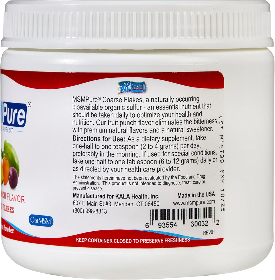 Kala Health Msmpure Vanilla Flavored Coarse Msm Powder Flakes  Us-Made Msm For Joint Health, Skin Appearance, And Hair & Nail Support  1 Lb, Organic Sulfur