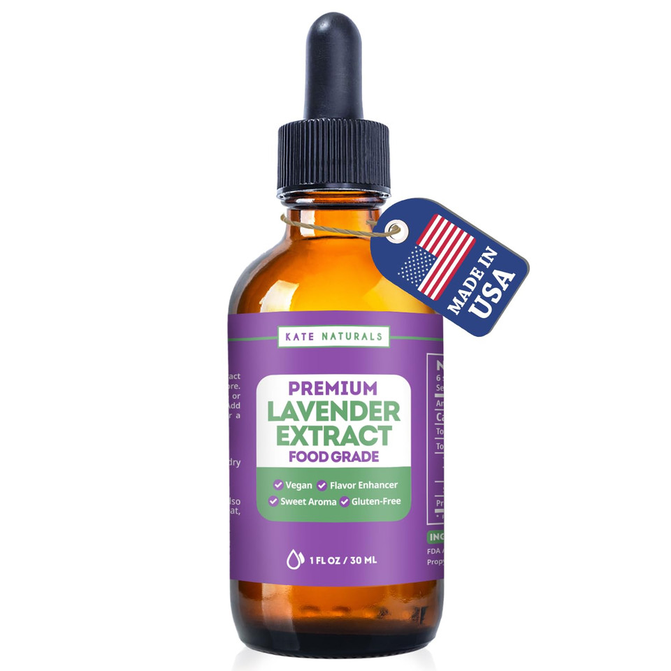 Kate Naturals Lavender Extract For Baking, Drinks, Coffee, Lattes. Food Grade Lavender Oil For Flavoring & Cooking (1Oz, Sugar Free)