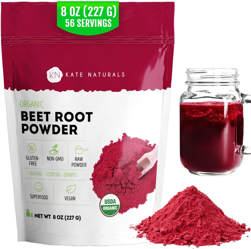 Kate Naturals Organic Beet Root Powder For Smoothies, Baking & Juice. Raw Beetroot Superfood & Natural Red Food Coloring (12Oz, Non-Gmo, Earthy Flavor)