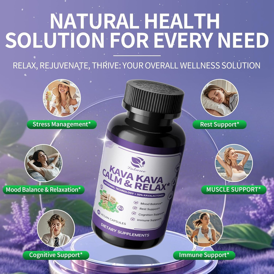Kava Kava Root Extract Supplement - Liposomal Kava Capsules With L Theanine 200Mg, 50% Kavalactones, Relax Calming Kava Extract, Vitamin B6, B12 - For Sleep, Mood, Cognitive & Immune Support, 90Ct