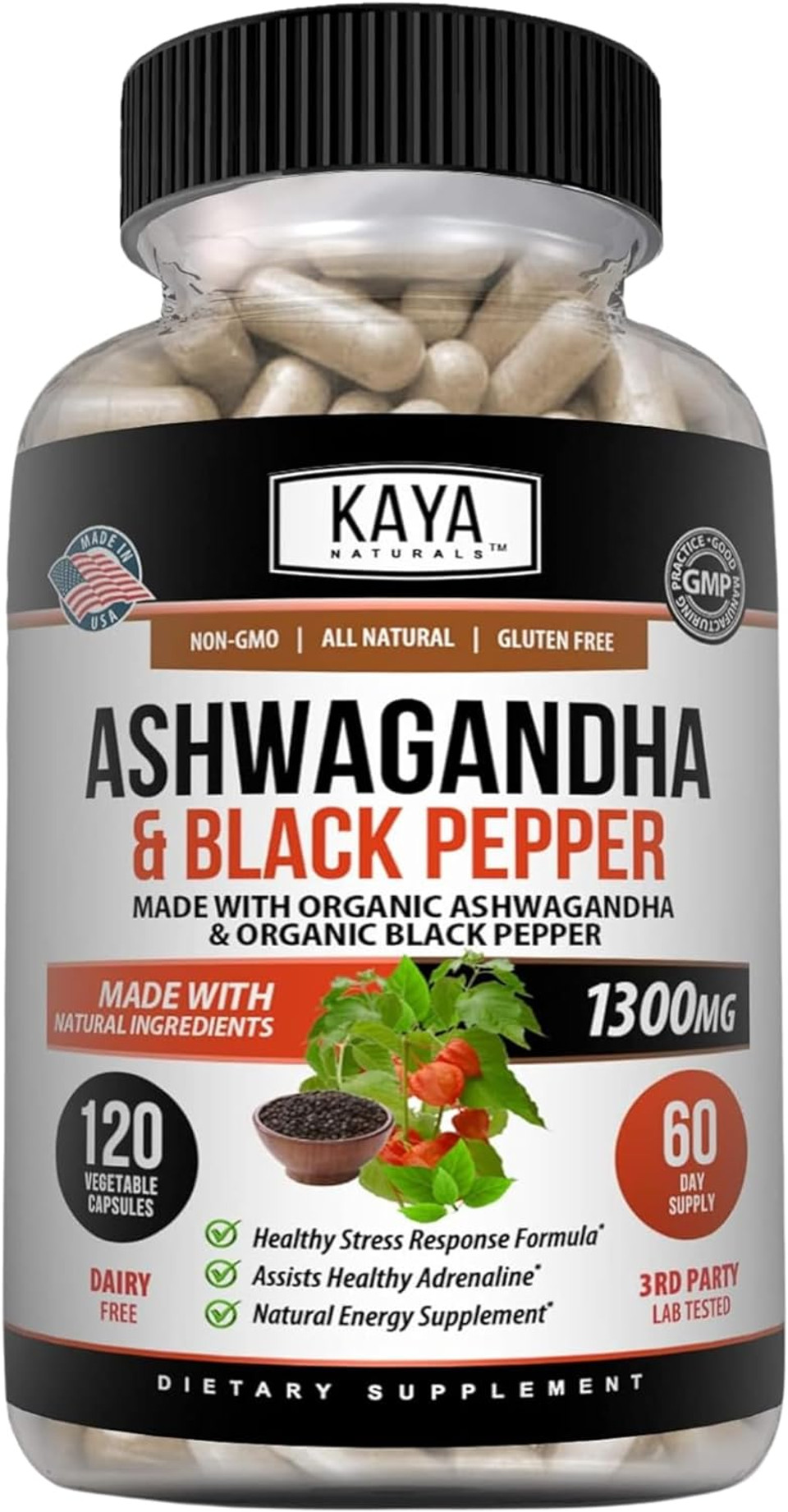 Kaya Naturals Ashwagandha Capsules Extra Strength - Stress Relief Formula, Natural Mood Support, Stress, Focus, And Energy Support Supplement, 60 Capsules