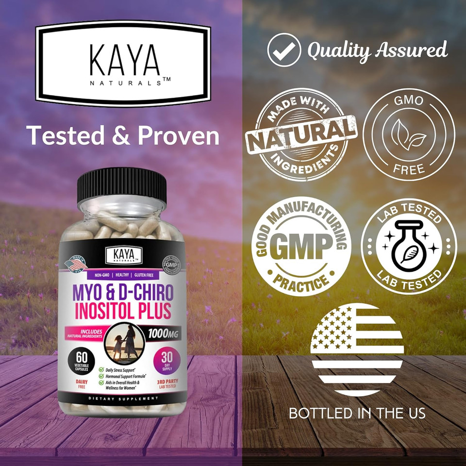 Kaya Naturals Myo & D-Chiro Inositol Plus Support For Women, Vitamin B8-60 Capsules