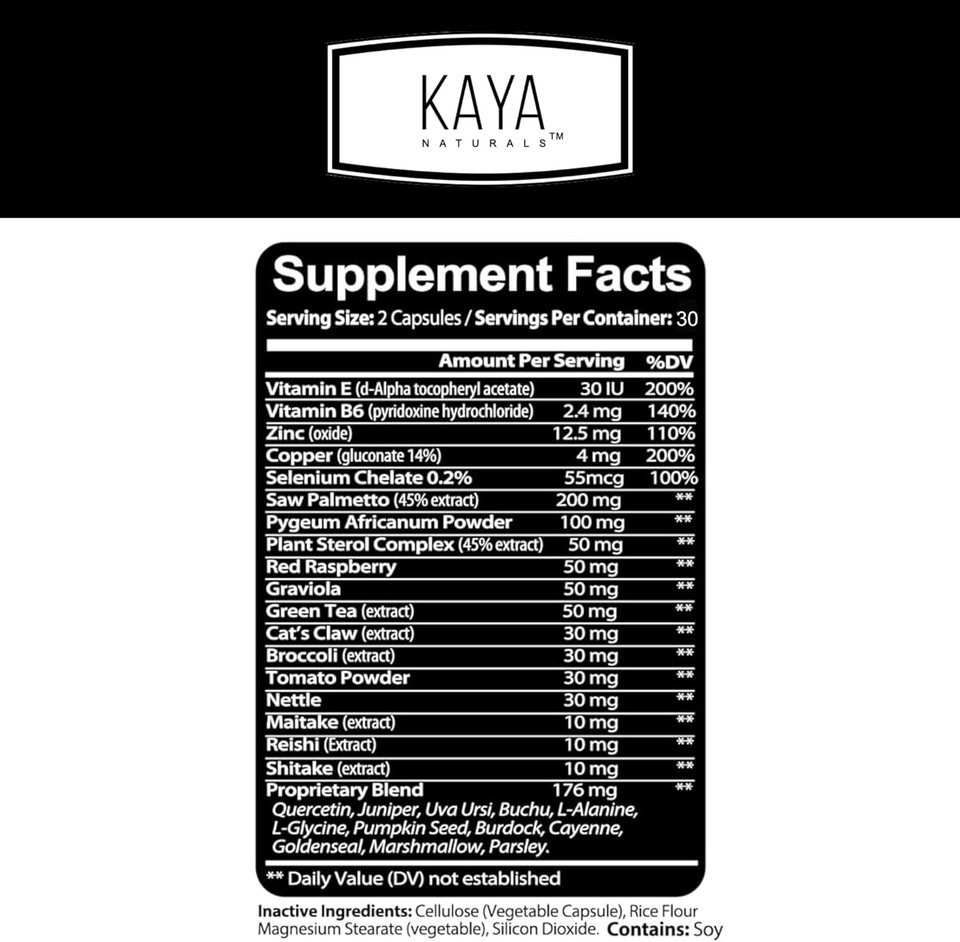 Kaya Naturals Prostate Support | Saw Palmetto, Potent Dht Blocker For Hair Growth, Promote Sleep, Reduce Frequent Urination, Bladder Emptying & Stamina Supplement  30 Count