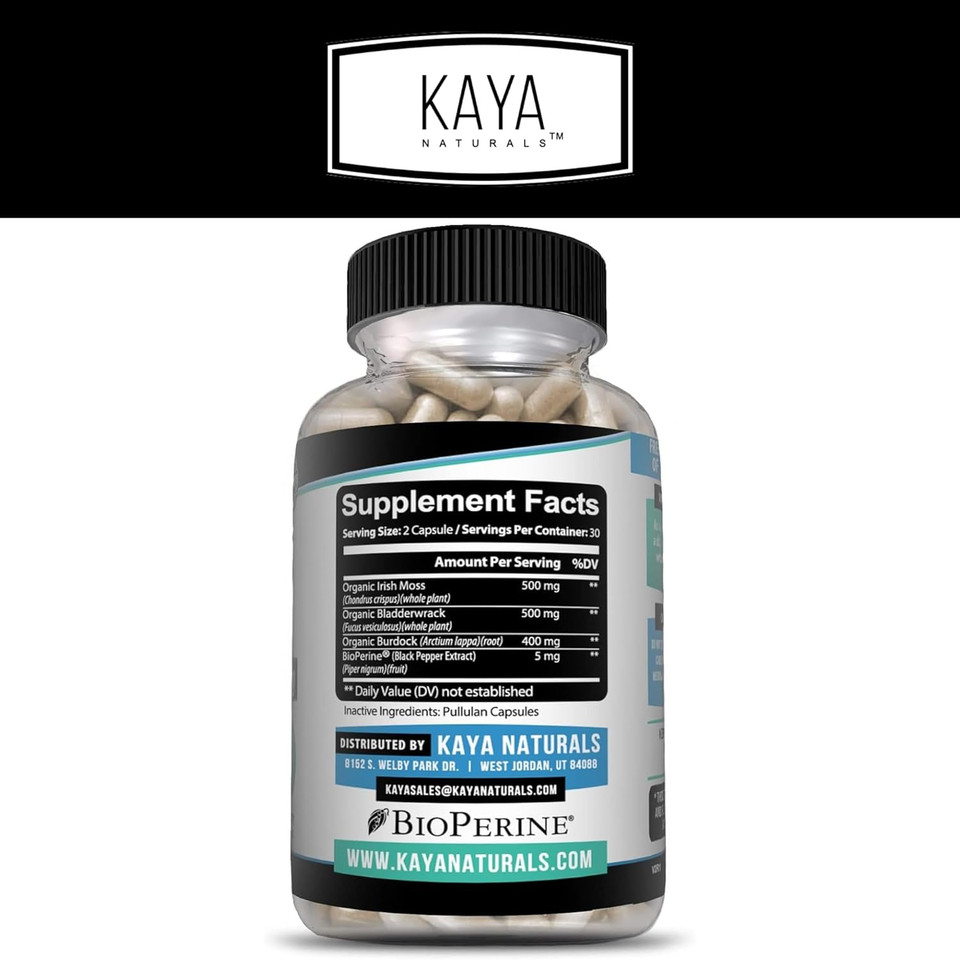 Kaya Naturals Sea Moss - Mobility Supplement For Men And Women - With Burdock Root, Irish Moss, Bladderwrack, And Bioperine - For Mobility Health And Immune Boost, 60 Count