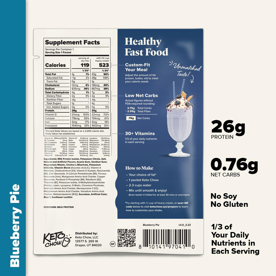 Keto Chow Essentials Kit - Keto Meal Replacement Shake Powder - Nutritionally Complete - Low Carb Shakes - Delicious Easy Meal Substitute - Protein Rich Keto Food You Choose The Fat - Single Meal