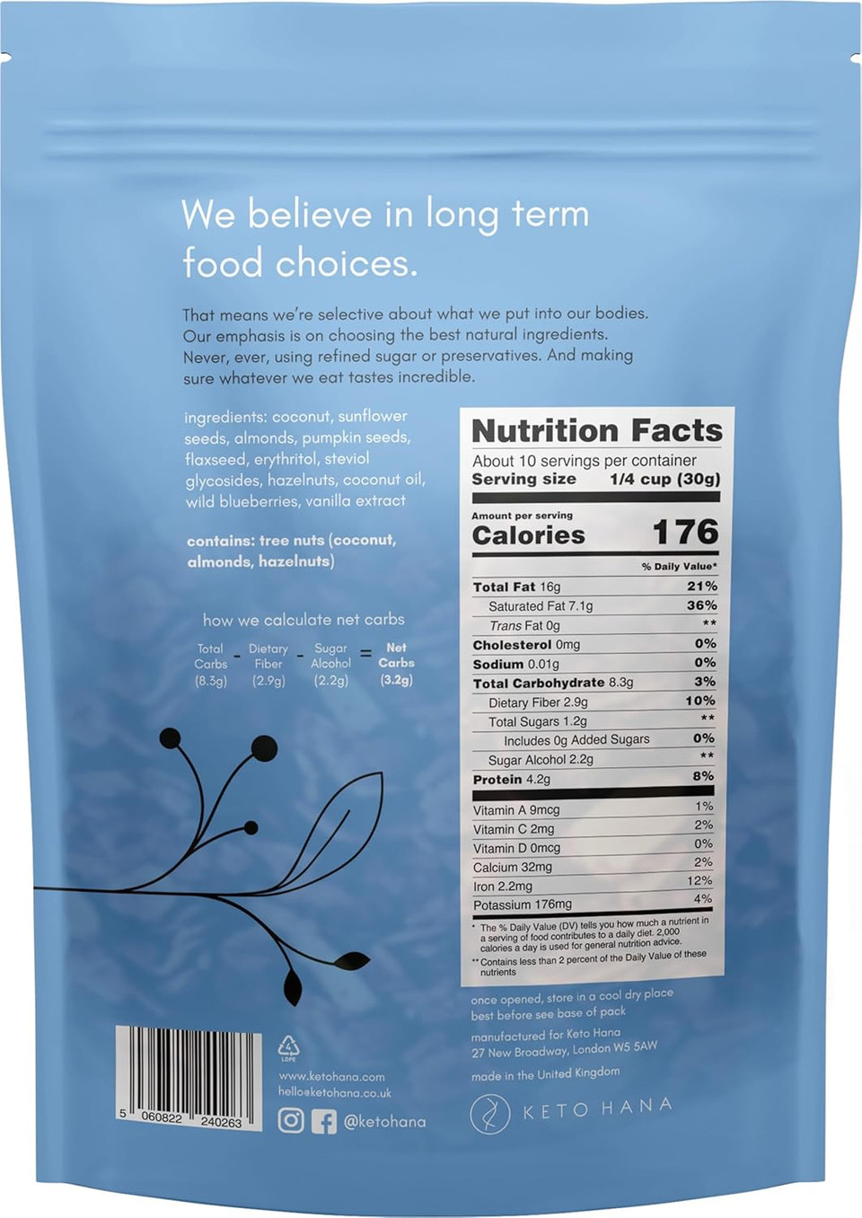 Keto Hana Coconut & Almond Original Butter Keto Granola - Keto Diet - Dairy Free - No Refined Sugars - Grain Free Granola - 1G Net Carbs Keto Cereal - Healthy Granola Cereal - 11Oz