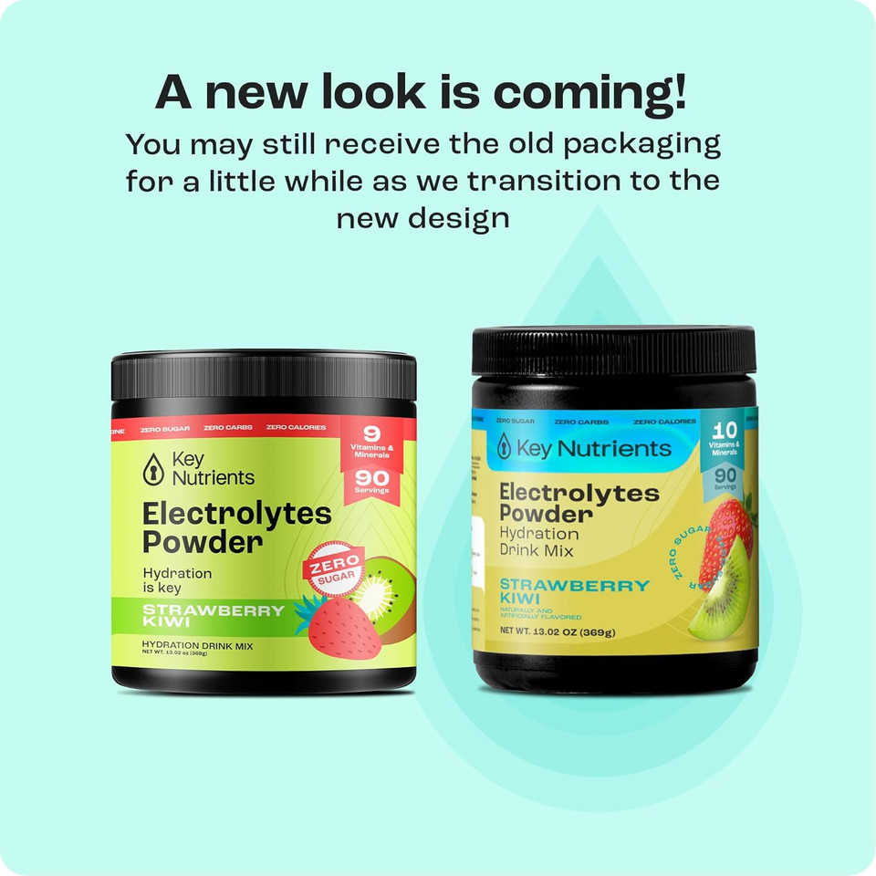 Key Nutrients Multivitamin Electrolytes Powder No Sugar - Juicy Strawberry Kiwi Electrolyte Powder - Endurance & Energy Supplement - Hydration Powder - No Calories - 90 Servings - Made In Usa