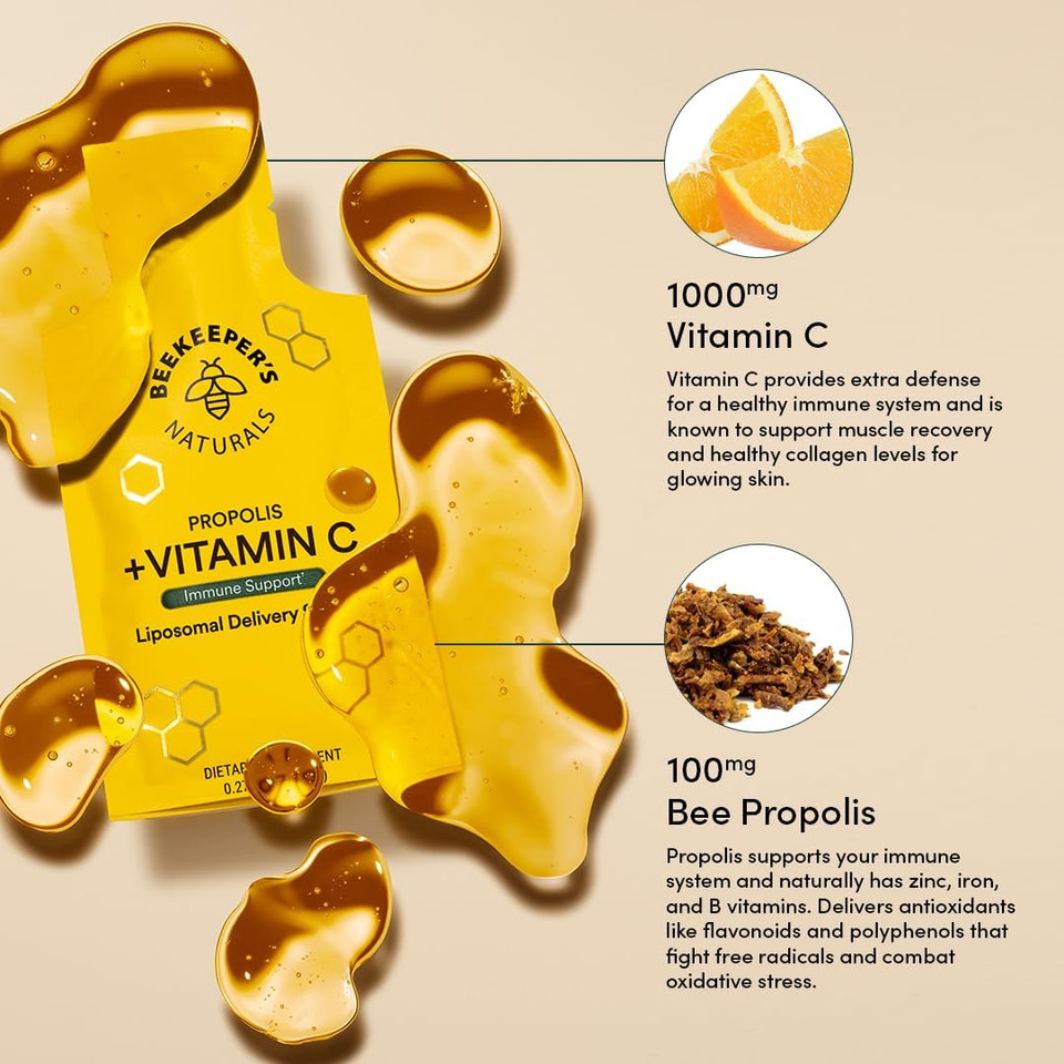 Kid'S Immune Liposomal Vitamin C By Beekeeper'S Naturals, 500 Mg Vitamin C, Elderberry, Vitamin D, Propolis & Honey, Kid-Friendly Immune Support - Mixed Berry Flavor, Easy To Use, Bioavailable, 12 Ct