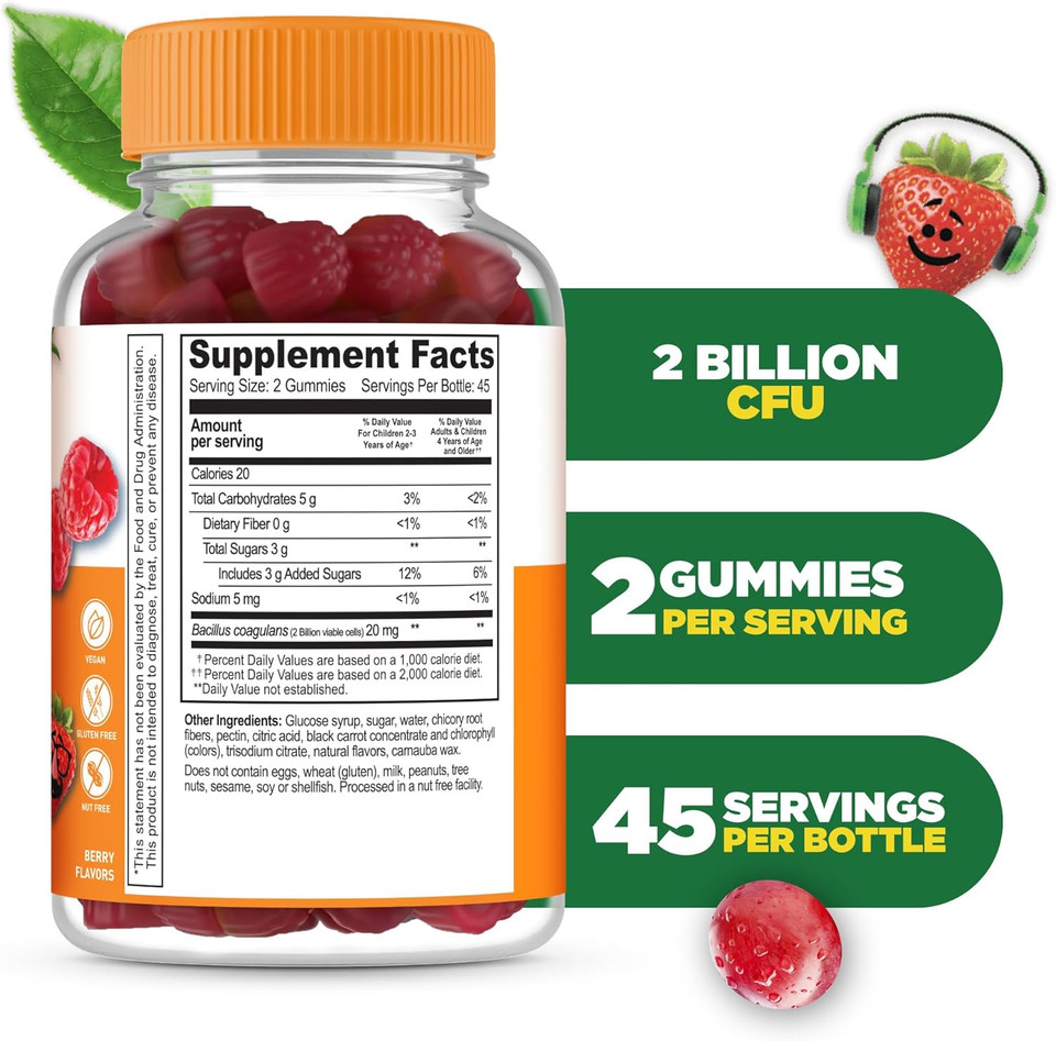 Kids Probiotics Gummies | 2 Billion Cfu | Great Tasting Kids Probiotic Gummies | For Gut Health, Digestive Support, And Immune Support | 90 Probiotic Gummies For Kids And Toddlers | Lifeable