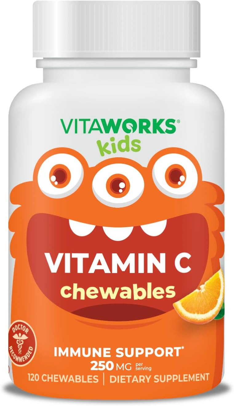 Kids Vitamin C Chewable Tablets 250Mg - Vegan, Gmo-Free, Gluten Free, Nut Free Vitamins - Dietary Supplement For Immune Support - For Children - 120 Chewables