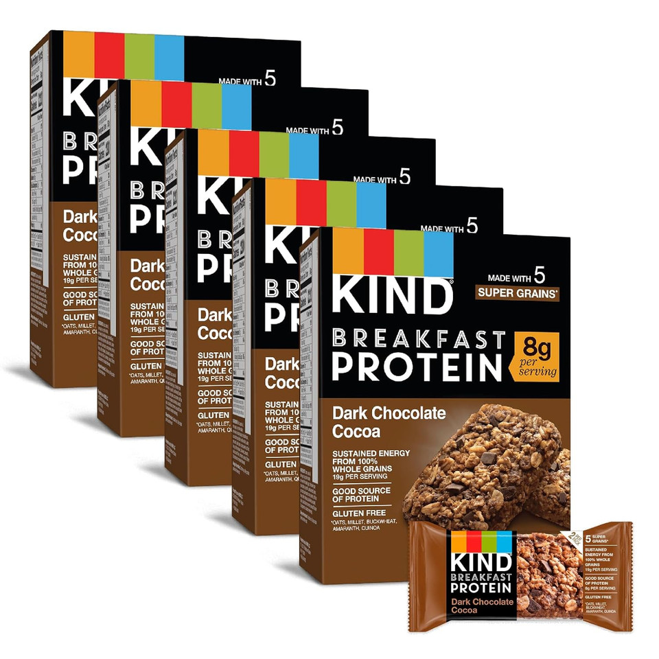 Kind Breakfast Protein Bars, Dark Chocolate Cocoa, Healthy Snacks, Gluten Free, 8G Protein, 30 Count