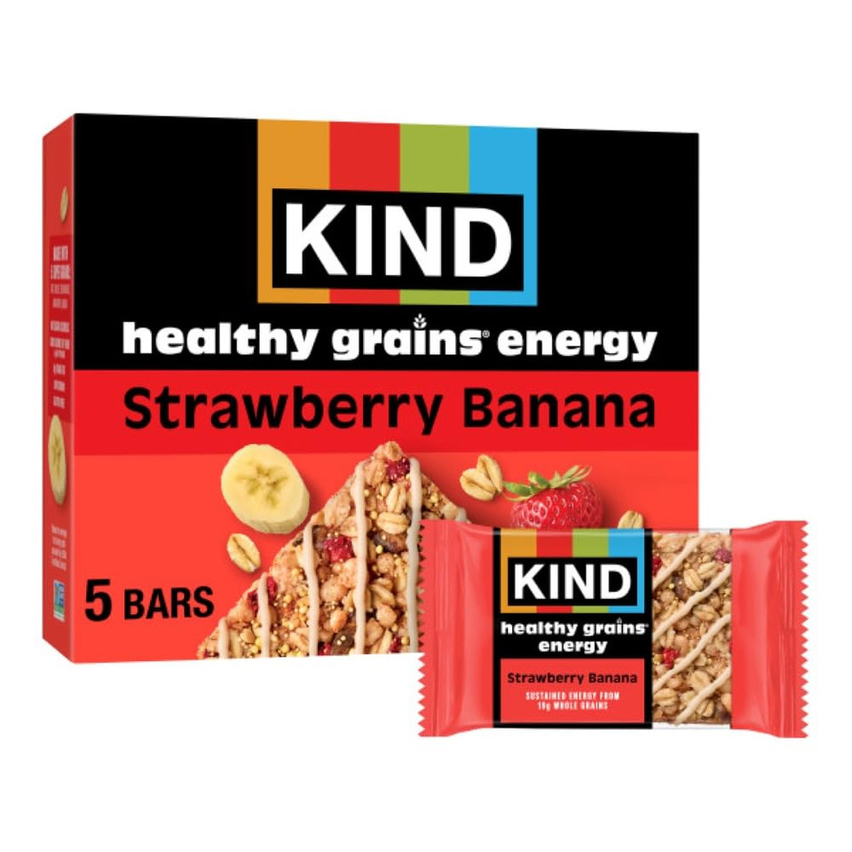 Kind Healthy Grains Energy Bars, Strawberry Banana, 19G Whole Grains, Made With Super Grains, Gluten Free Snacks, 5 Ct, 7.1Oz