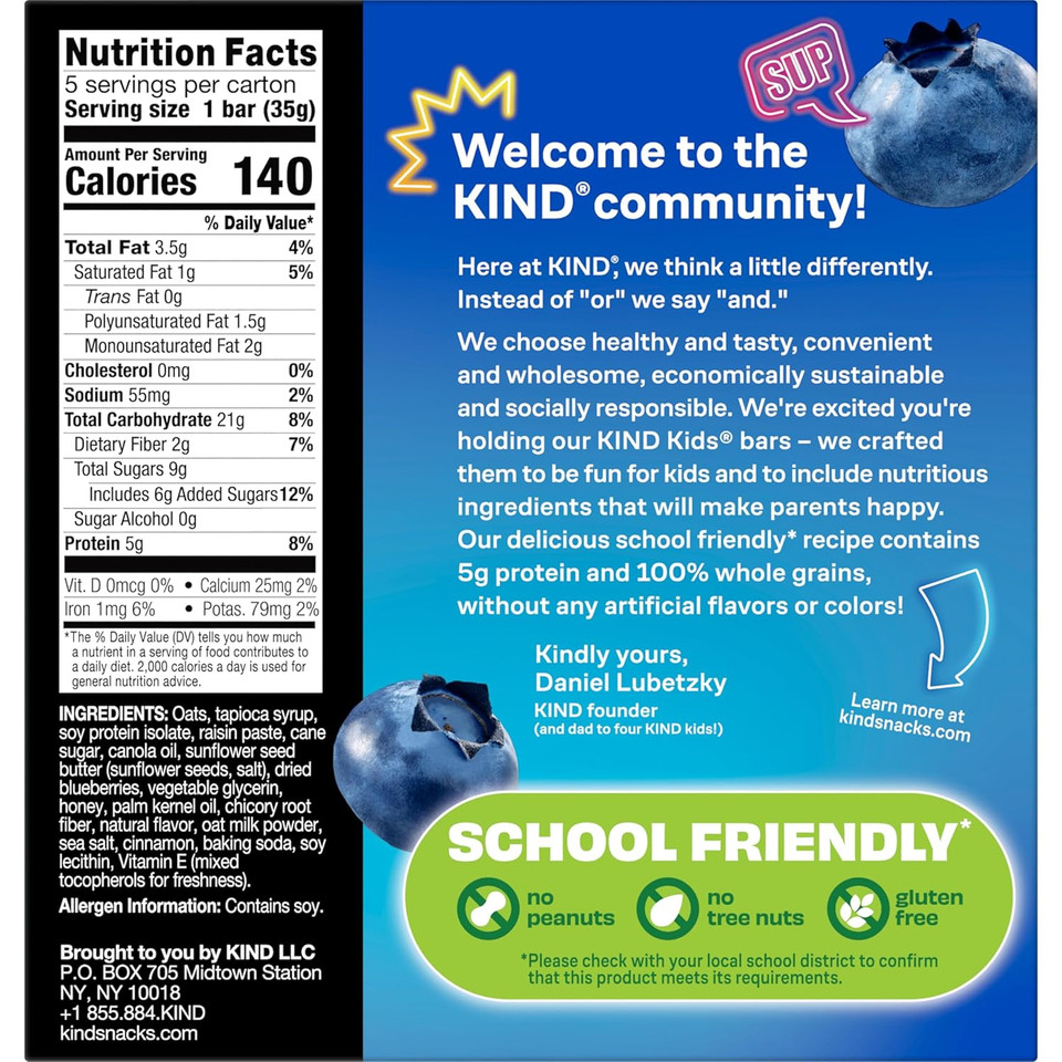 Kind Kids Snacks, Chocolate Chip Bar, Tree Nut And Peanut Free, Gluten Free, Whole Grains And Oats, 5G Protein, 5 Count