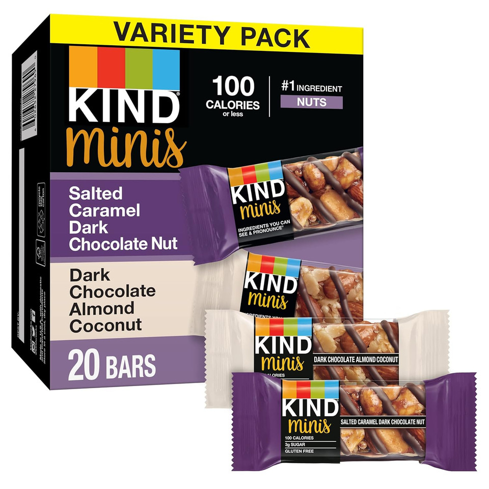 Kind Mini Bars, Dark Chocolate Nuts & Sea Salt/Caramel Almond & Sea Salt, Gluten Free, 100 Calories, Low Sugar, 80 Count