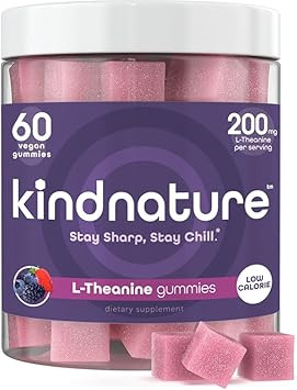 Kind Nature L-Theanine Gummies 200Mg  Vegan Calm & Focus Supplement For Adults & Kids Ages 4+  Mixed Berry Chewable, Low Sugar, Non-Drowsy