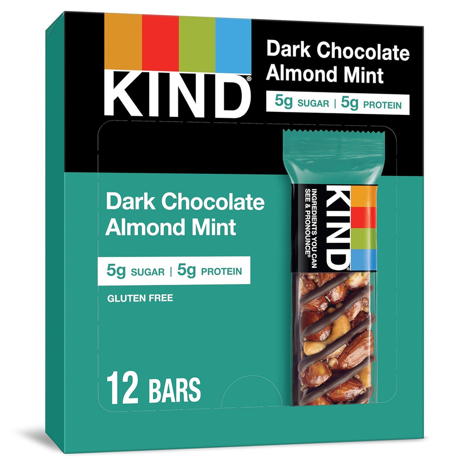 Kind Nut Bars, Dark Chocolate Mint, Healthy Snacks, Gluten Free, Low Sugar, 5G Protein, 12 Count